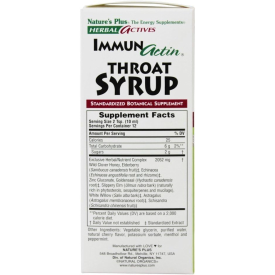 Natures Plus Herbal Actives Immun Actin Throat Syrup 4 Oz