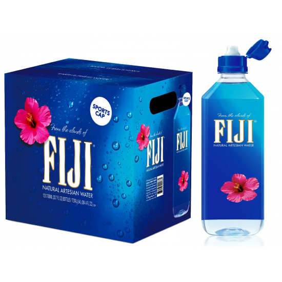 Fiji Water with Sports Cap - 700ml (Pack of 12 Bottles) 